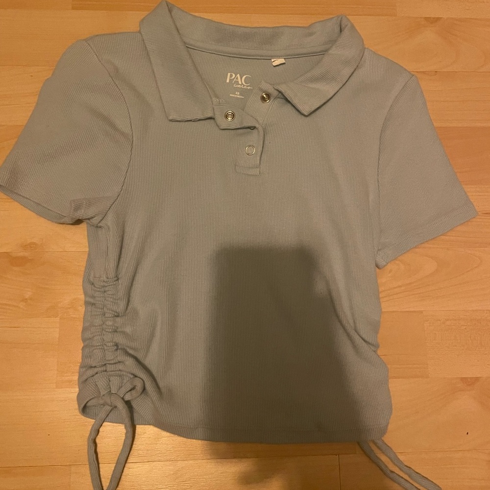 Pacsun baby blue collared cinched crop shirt